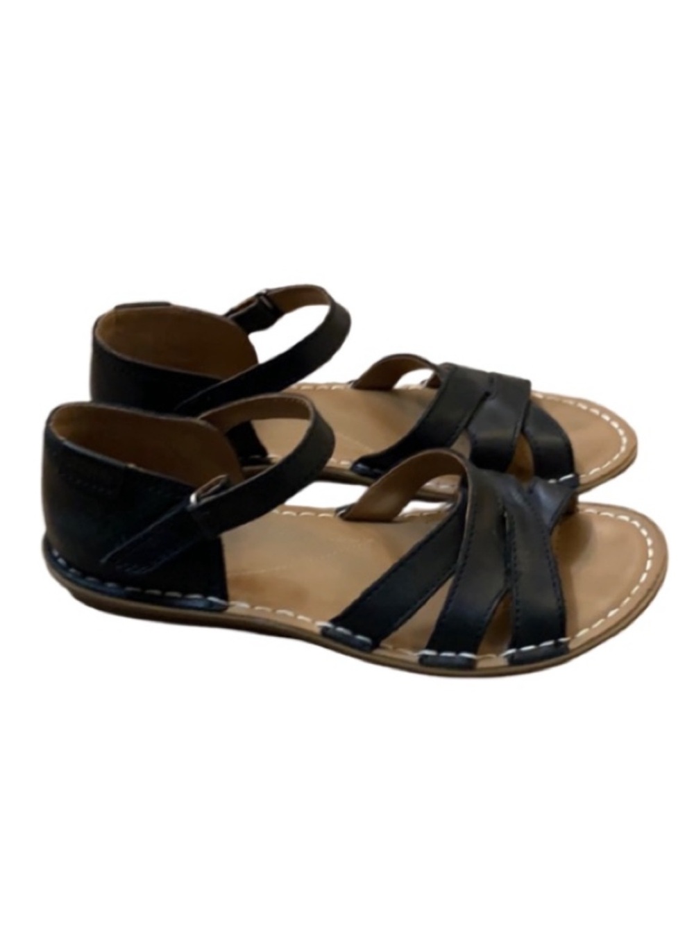 Clarks Black Leather Crisscross Ankle-Strap Sandals - Picture 2 of 5